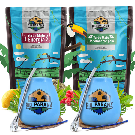 Yerba Mate Rio Parana Set FOR TWO Kalebass Bombilla 1000g